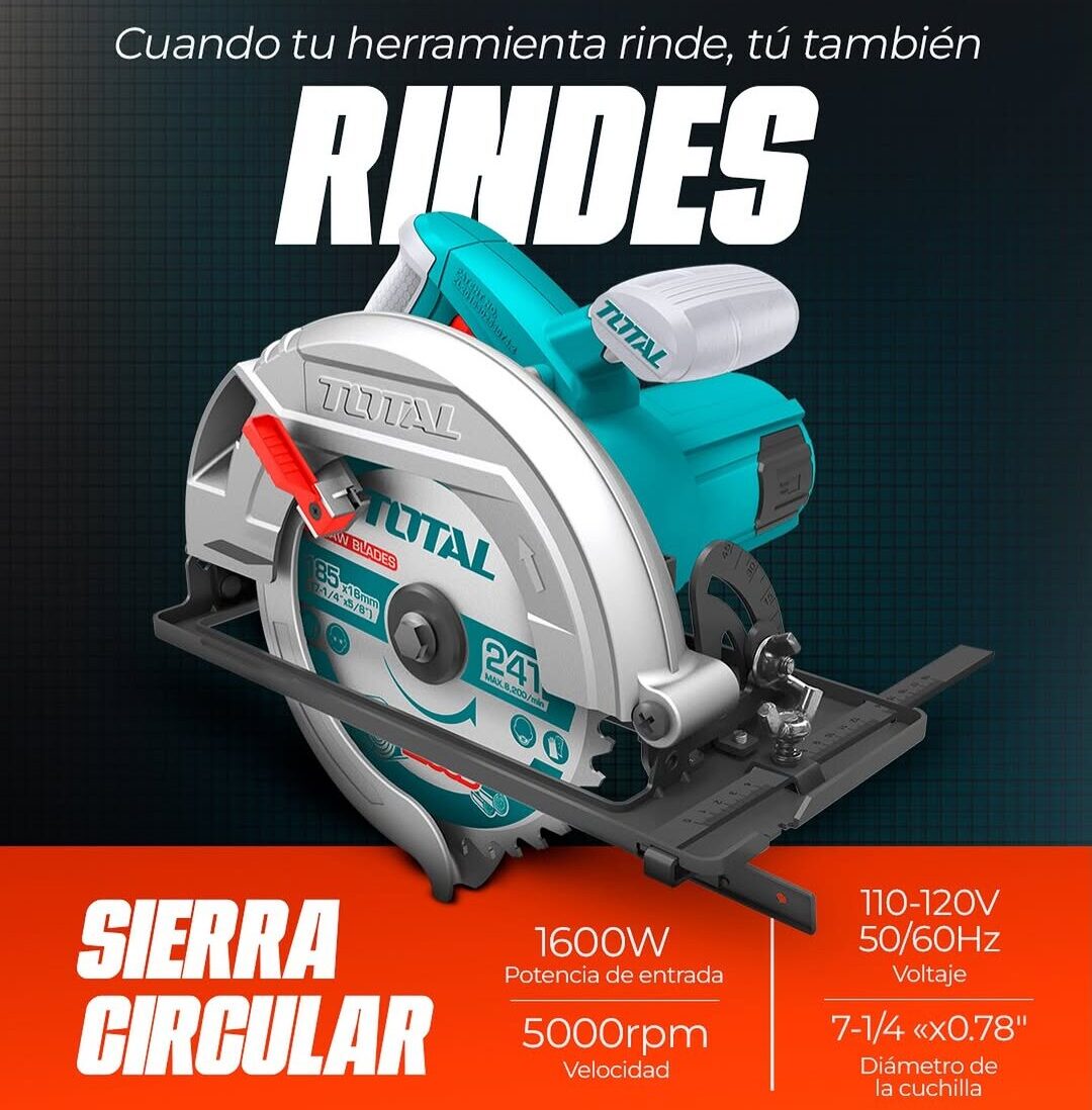 Sierra circular 1600w 220v 5000/min 7 ¼” industrial total