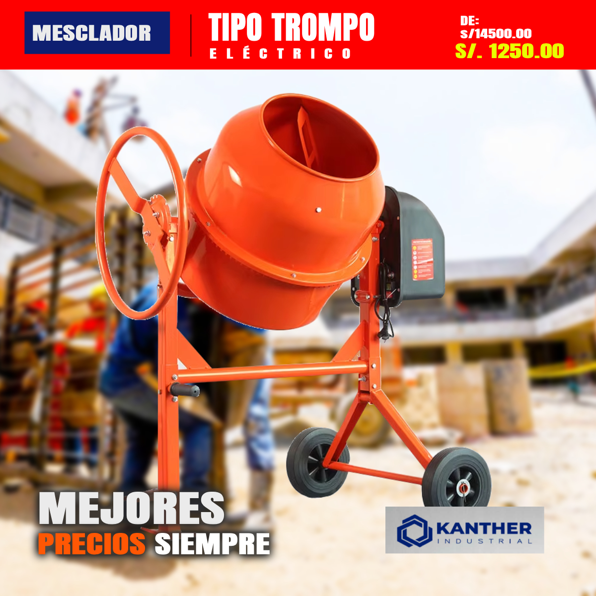 Mezcladora de concreto tipo trompo eléctrico DE 1100wtHP 210L