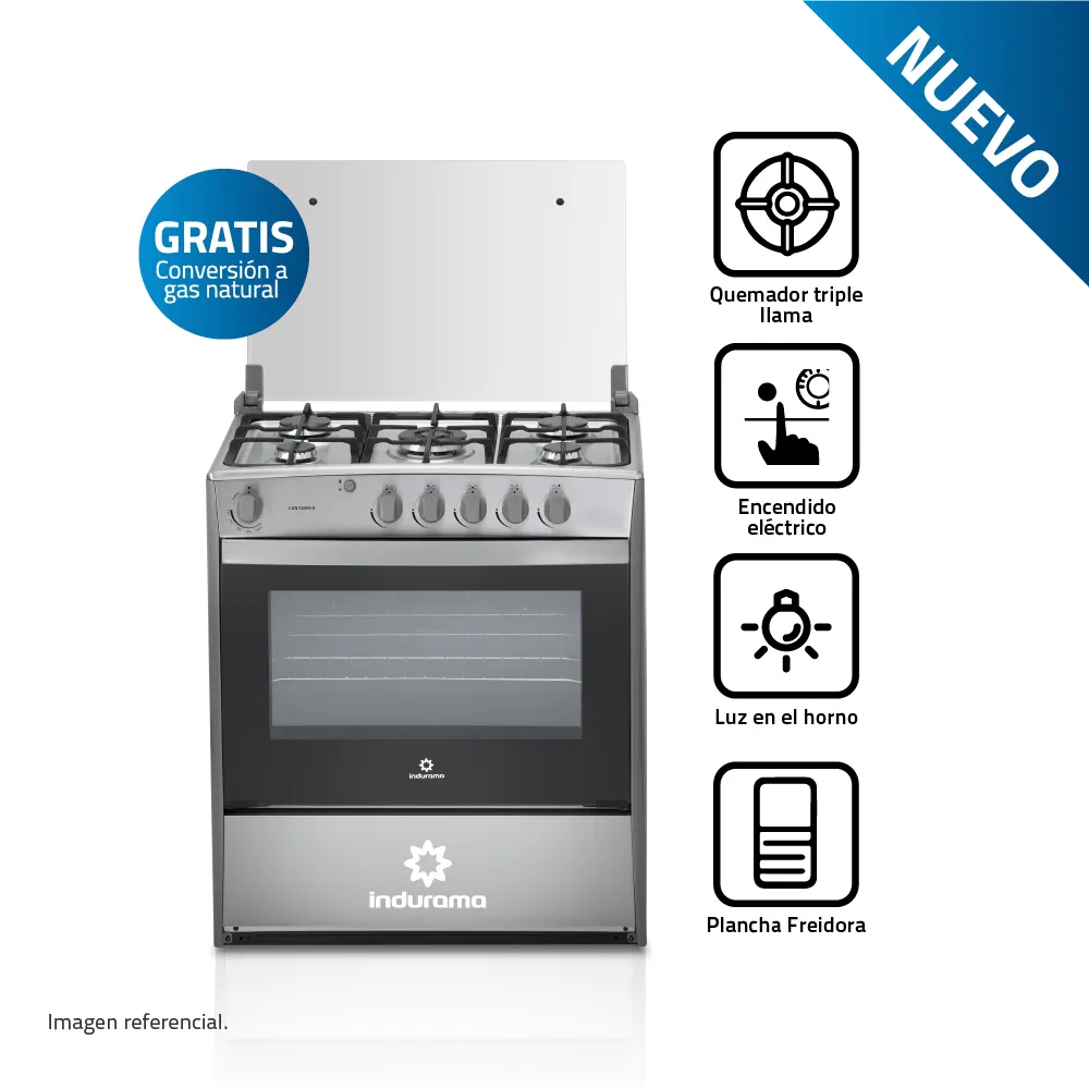 Cocina a gas Indurama croma 5 quemadores modelo CANTABRIA
