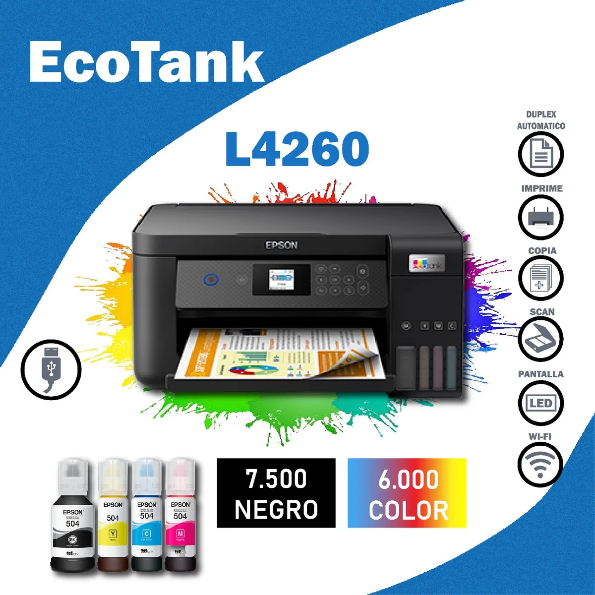 Impresora multifuncional Epson Eco Tank L4260 WIFI duplex