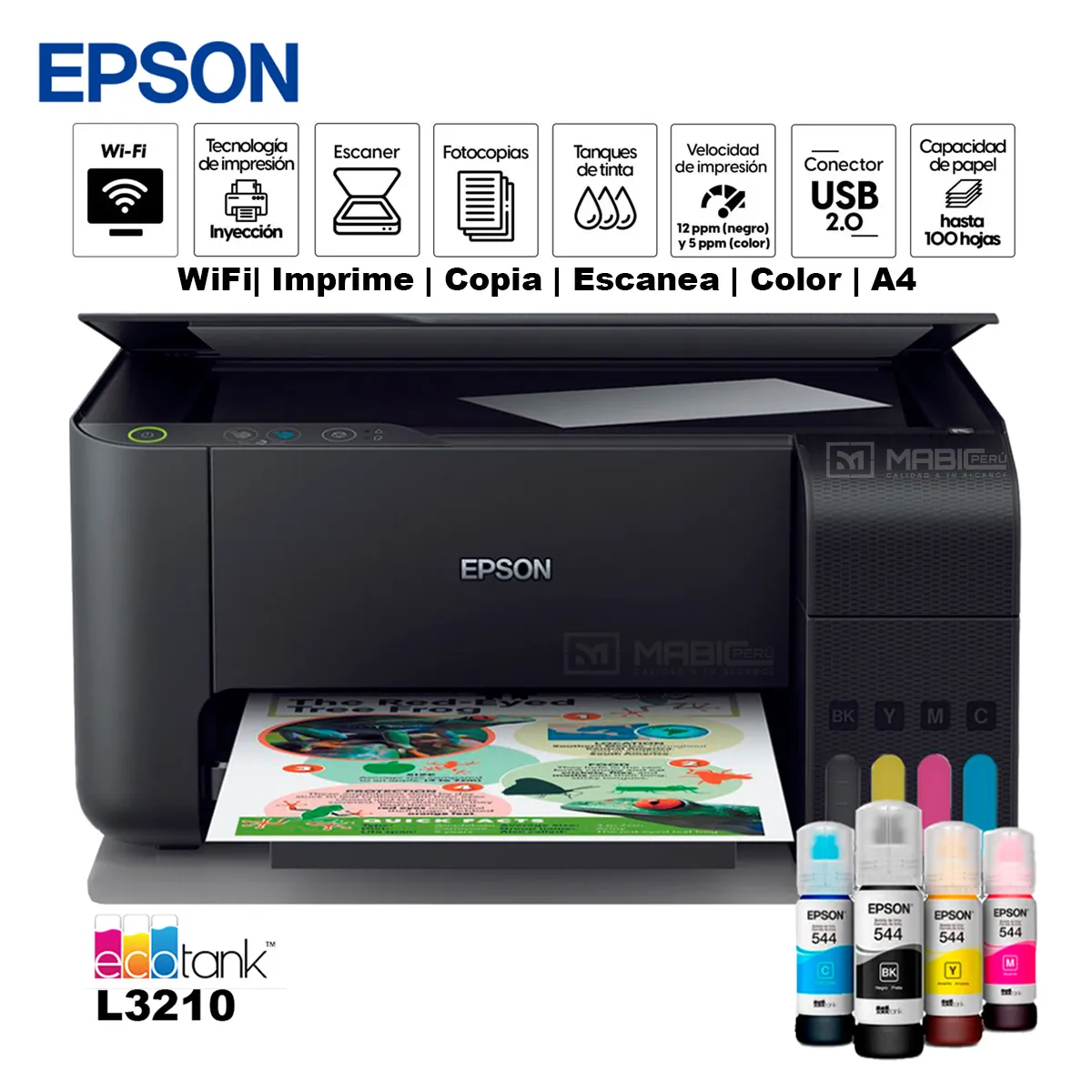 Impresora multifuncional Epson eco Tank L3210 WIFI - Imagen 2