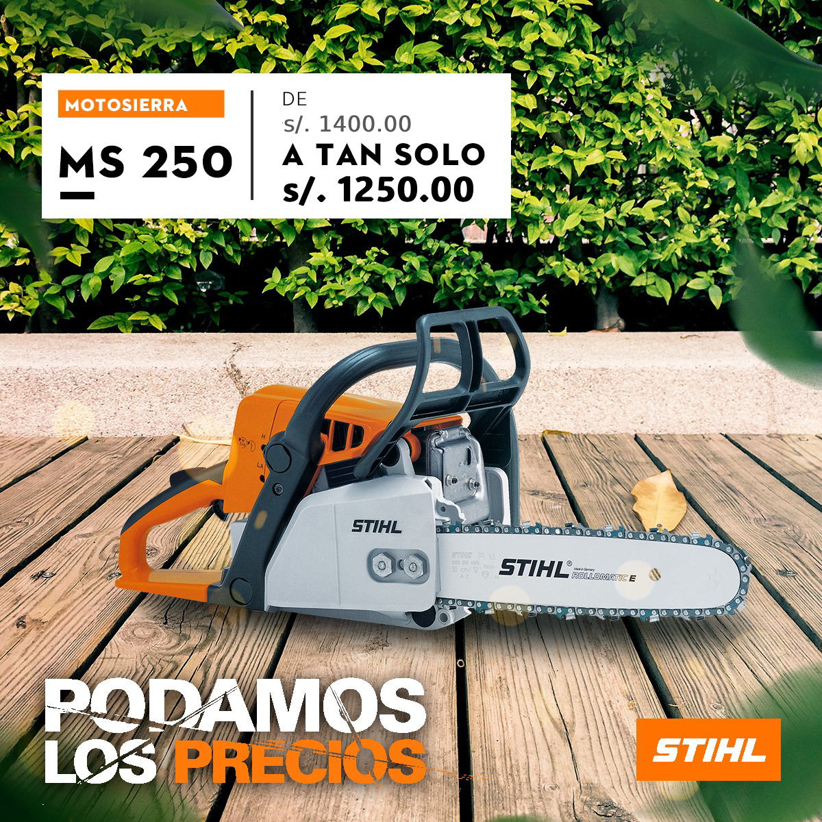 Motosierra marca Stihl ms 250 18”45cm 3,1hp