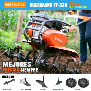 Motocultor a gasolina marca Husqvarna TF 338 3.6kw