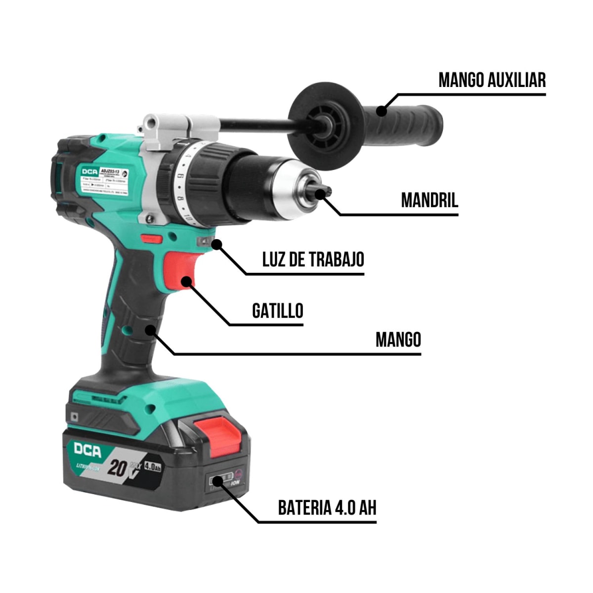 Taladro percutor atornillador inalámbrico 20v 4.0amp marca DGA - Imagen 2